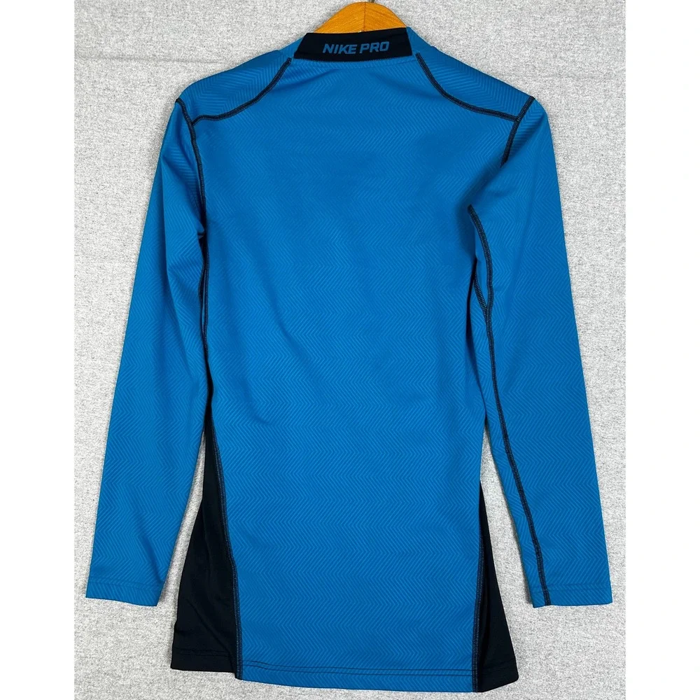 Nike Pro Warm Lite Mock Neck Shirt Mens Large Blue Black Compression Base Layer
